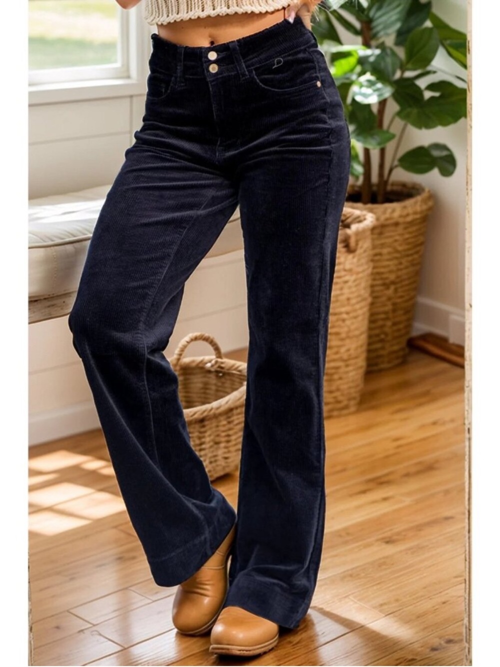 Judy Blue Corduroy Wide Leg Pants Black Size 13/31 High Rise Trousers